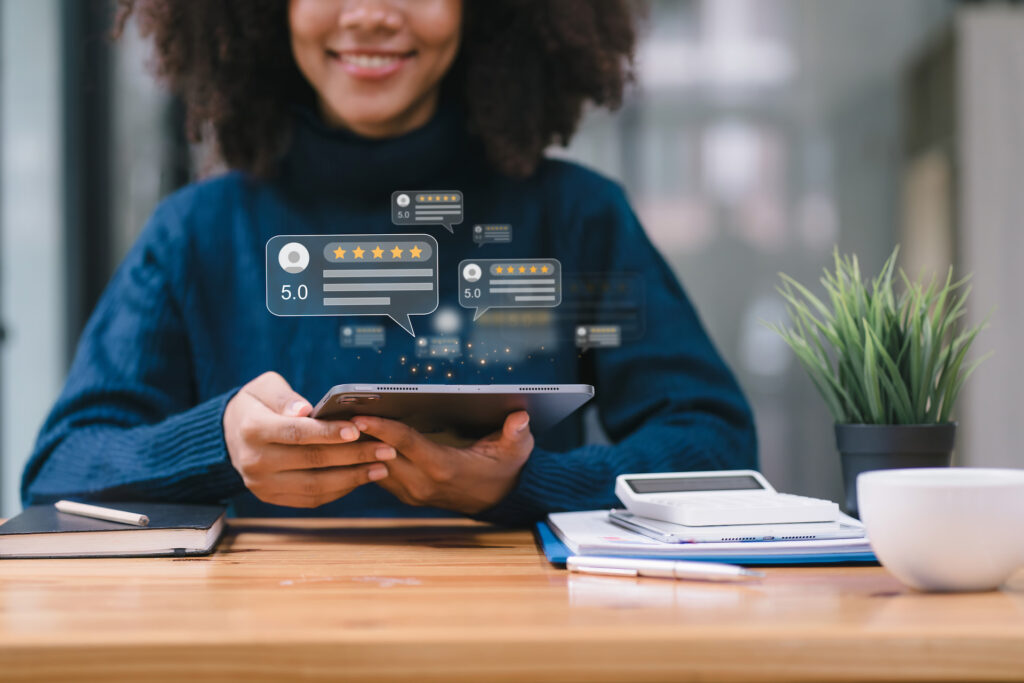 Customer providing five satisfaction ratings